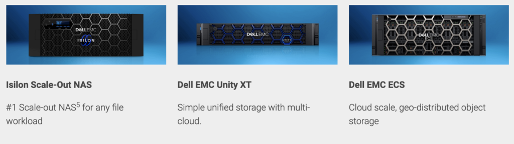 Isilon Scale-Out NAS, Dell EMC Unity XT, Dell EMC ECS