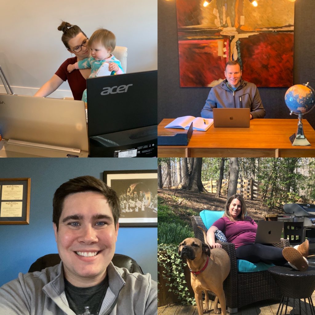 Natalie, Chad, Cris Musselwhite, and Lauren telecommuting.