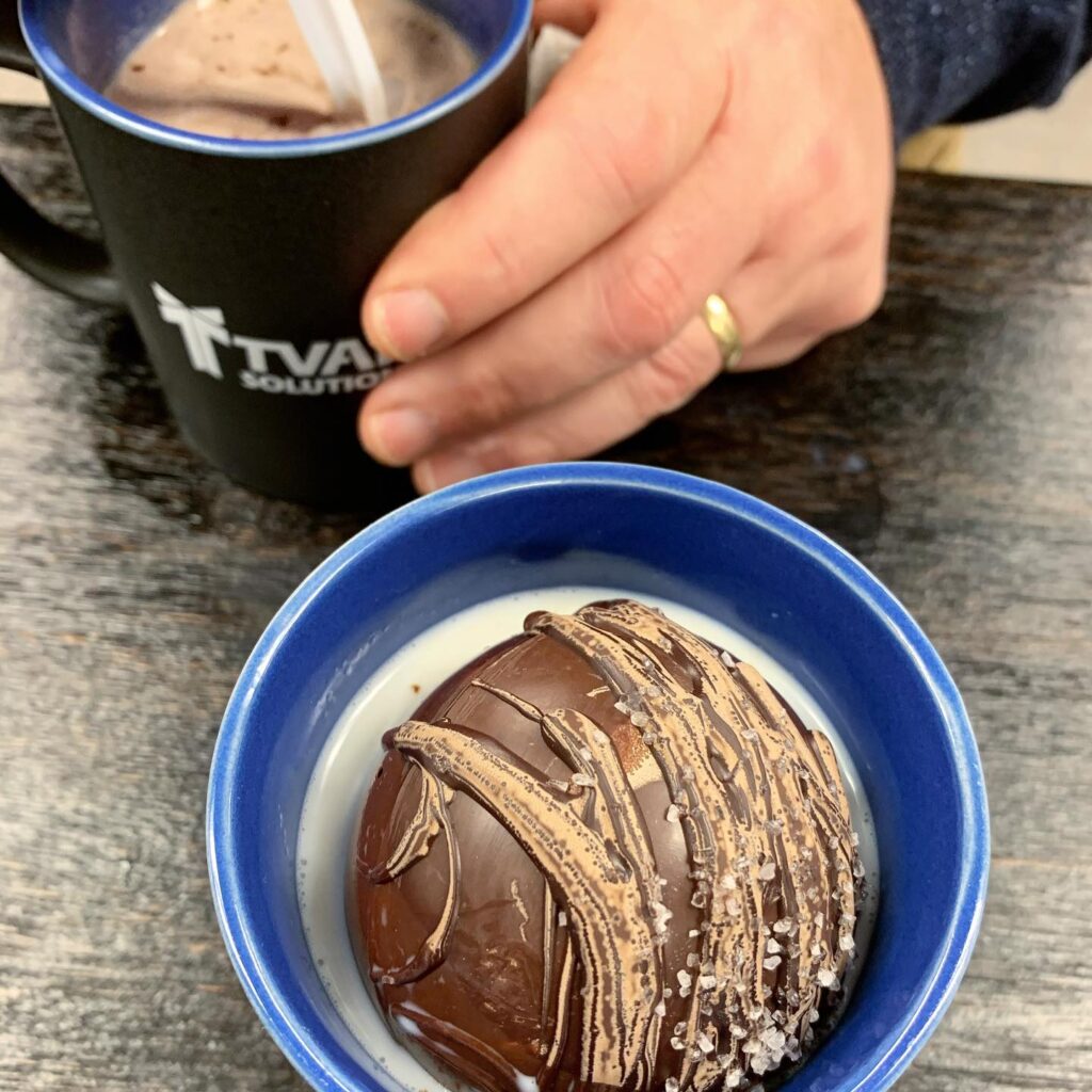 The hot cocoa bomb in action. This one is sea salt caramel!